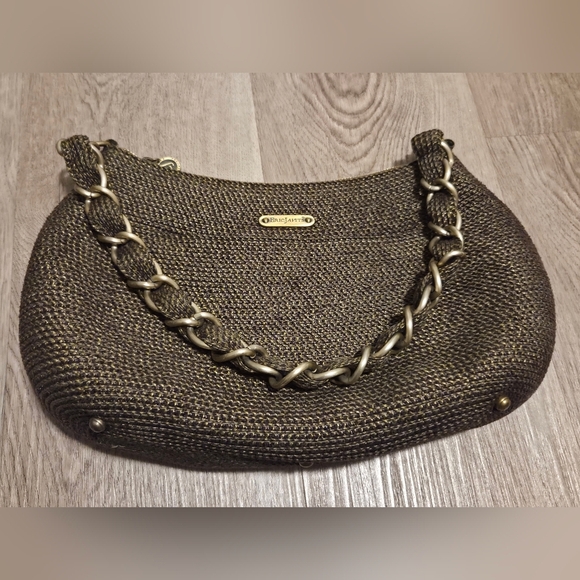 Eric Javits Brown Woven Shoulder Bag with Chain Strap - Picture 2 of 8